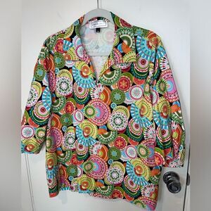 Coco Jase multicolor psychadelic blouse top boho sz 3XL floral abstract bright